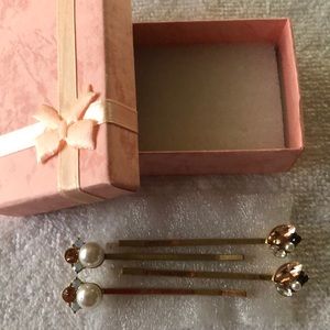 Pink RHINESTONE & white pearl Hairpins